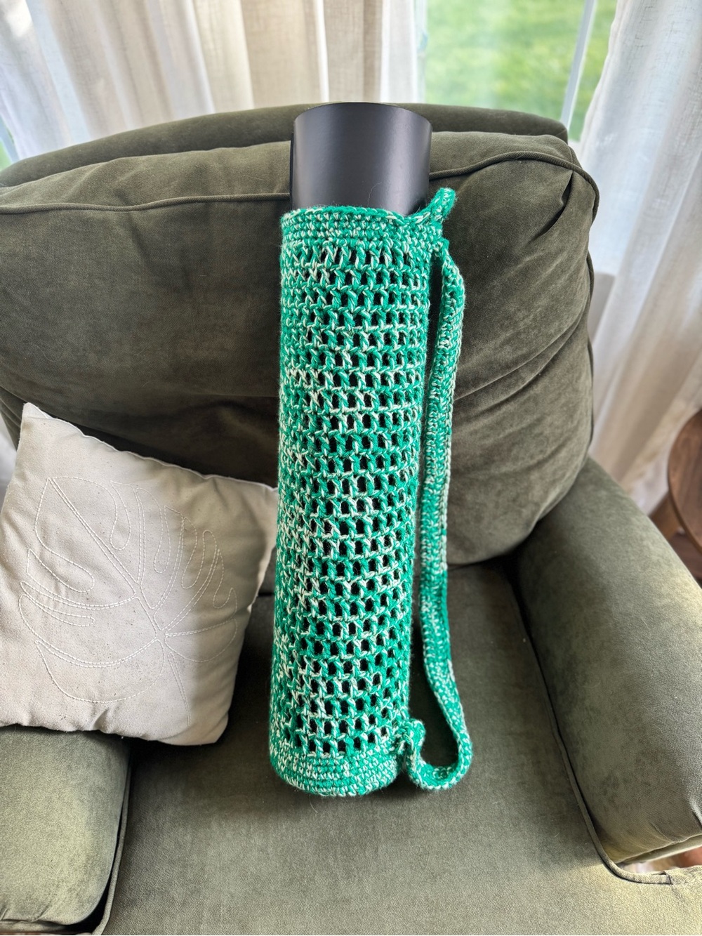 Green Crochet Yoga Mat Carrier Bag